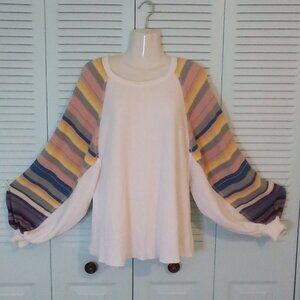 WE THE FREE PEOPLE RAINBOW DREAMS STRIPED SLEEVES MED COTTON POLY THERMAL BOHO